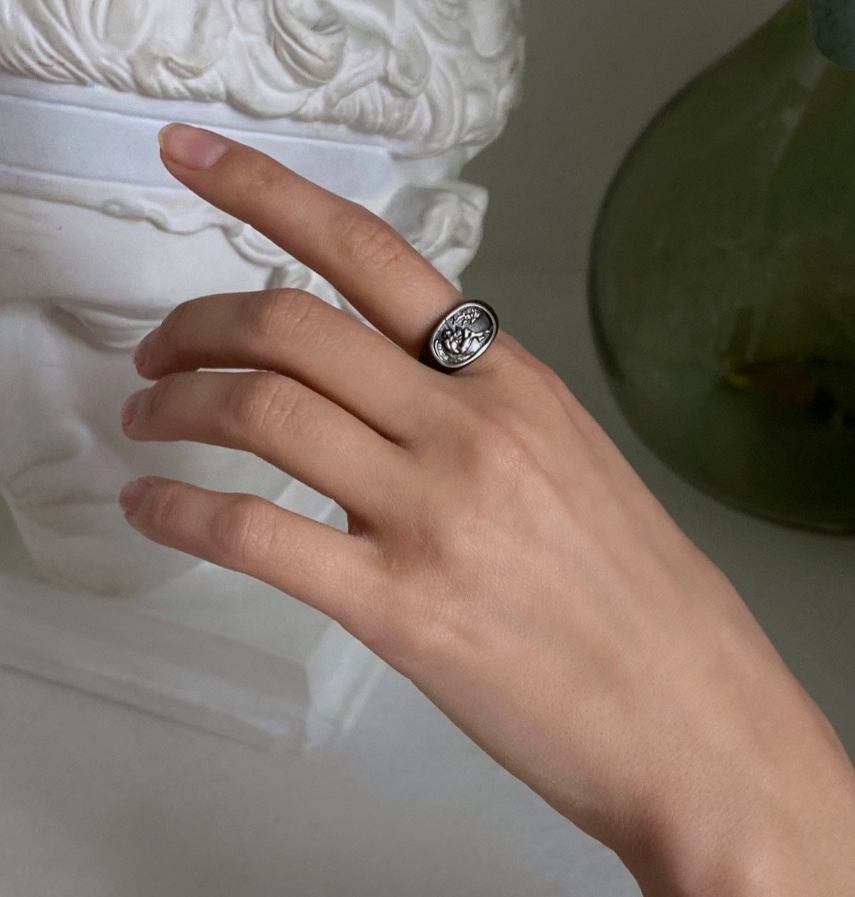 Oxidized Sterling Silver Fallen Angel Ring: Gothic Wearable Art (etsy image id: 6103143476)