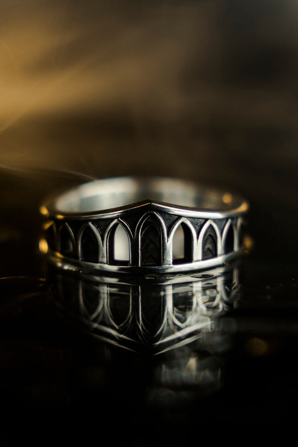 Medieval Wedding Arcs Silver Ring – Sterling Silver Gothic Band with Cathedral Arch Design | Unique Handcrafted Gothic Wedding Ring (etsy image id: 7423777209)
