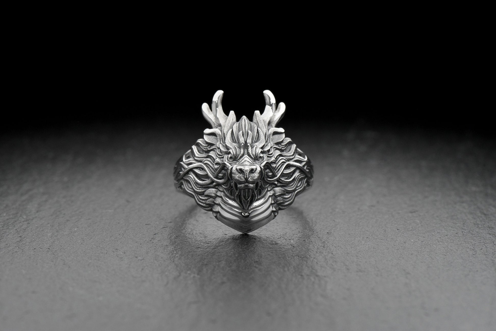 Sterling Silver Chinese Dragon Ring: Oxidized Fantasy Jewelry __etsy:6141976218