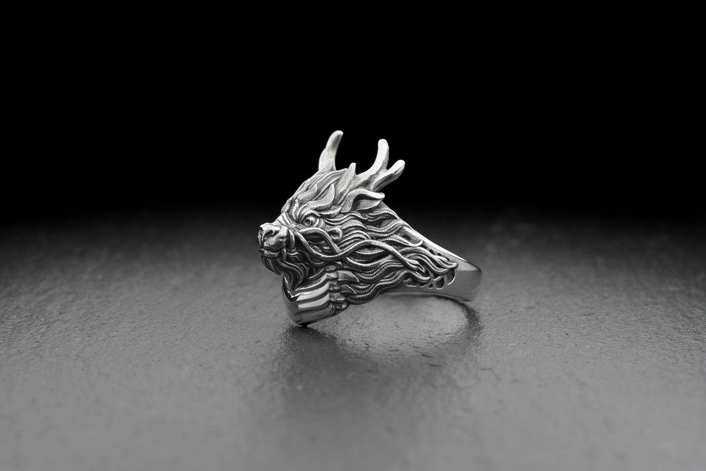 Sterling Silver Chinese Dragon Ring: Oxidized Fantasy Jewelry __etsy:6190074849