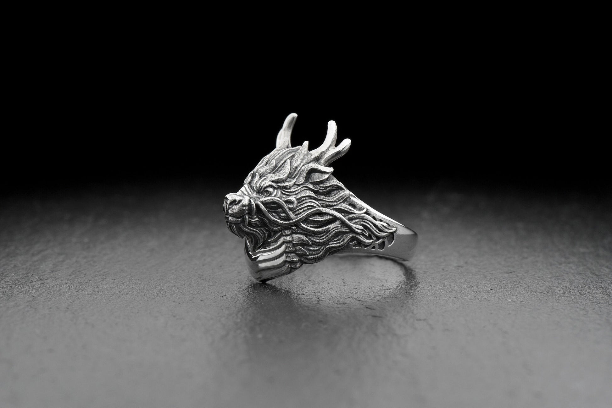 Sterling Silver Chinese Dragon Ring: Oxidized Fantasy Jewelry __etsy:6190074849