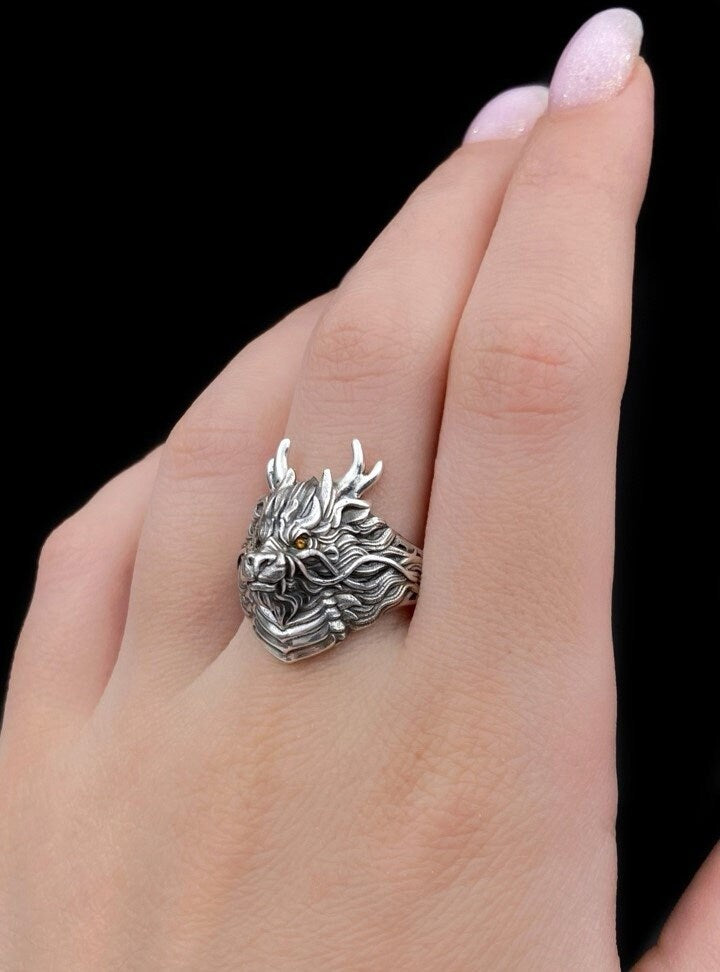 Sterling Silver Chinese Dragon Ring: Oxidized Fantasy Jewelry __etsy:6190075005