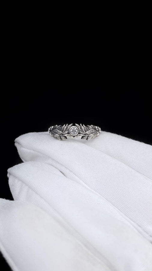 Gothic Sterling Silver Wedding Ring Set: Black Texture, Gemstone Accent __etsy:7424901857