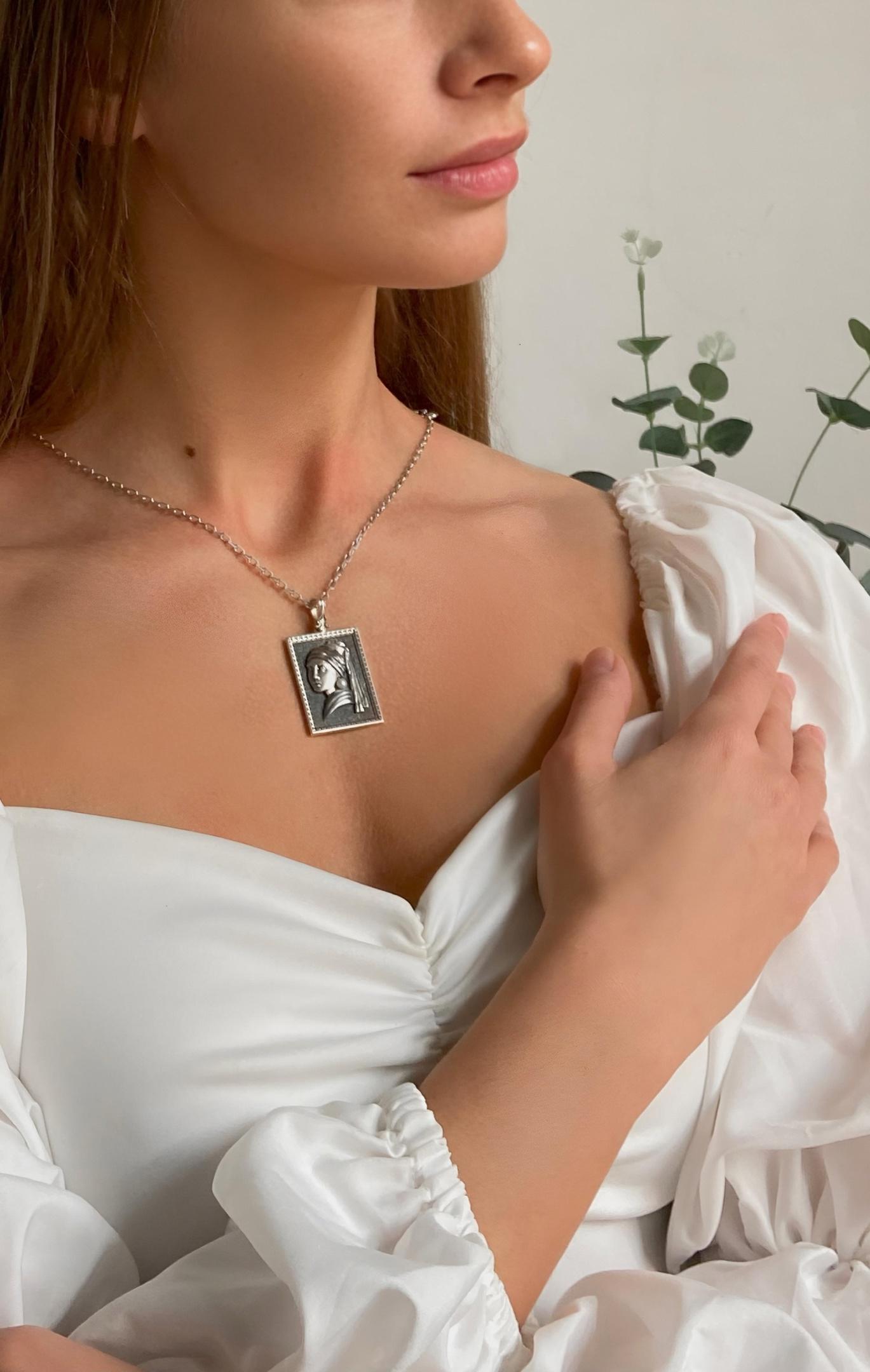 Sterling Silver "Girl with a Pearl Earring" Pendant - Gothic Art Necklace (etsy image id: 6348203565)