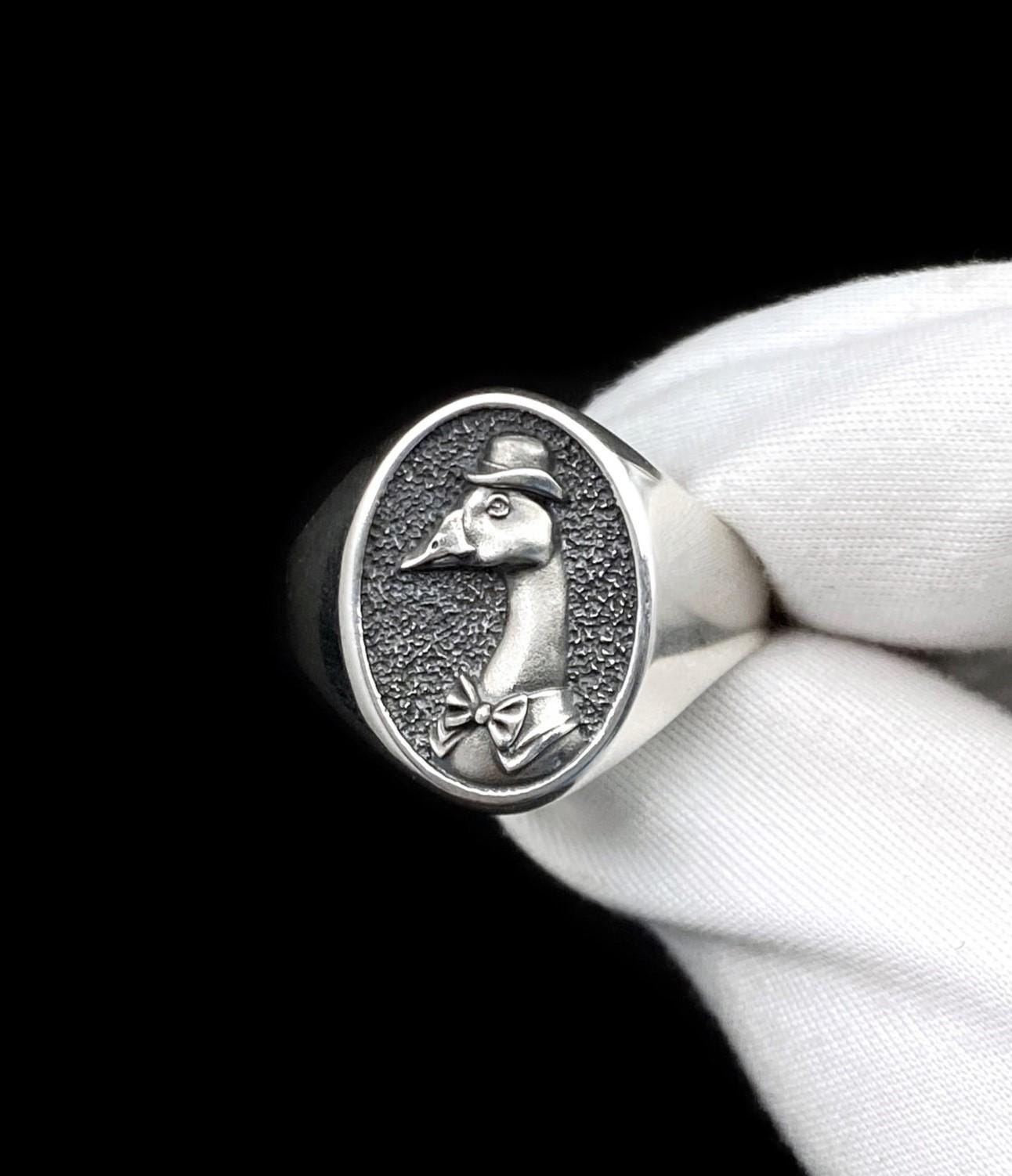 Sterling Silver Goose Signet Ring: Handmade Bird Jewelry (etsy image id: 6369840674)