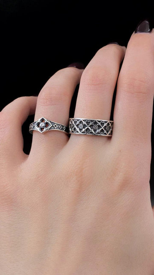 This handcrafted gothic silver ring brings together the allure of vintage design and a gemstone's sparkle, perfect for a wedding or special occasion gift. (etsy image id: 6064689690)