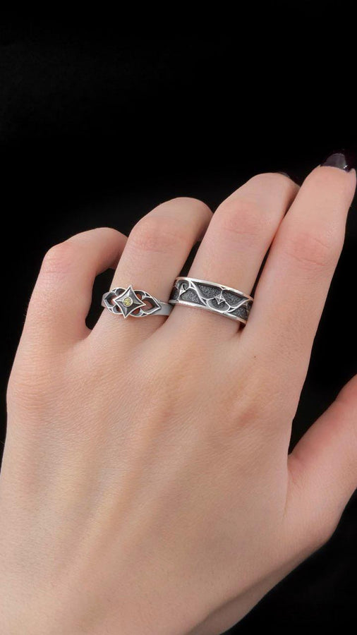 Gothic Wedding Ring Silver – Sterling Silver Medieval Band with Blackened Details | Unique Dark Romance Jewelry for Him and Her (etsy image id: 7375508410)