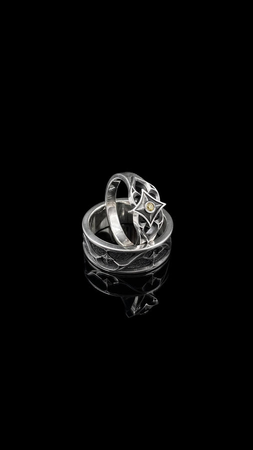 Gothic Wedding Ring Silver – Sterling Silver Medieval Band with Blackened Details | Unique Dark Romance Jewelry for Him and Her (etsy image id: 7375508410)