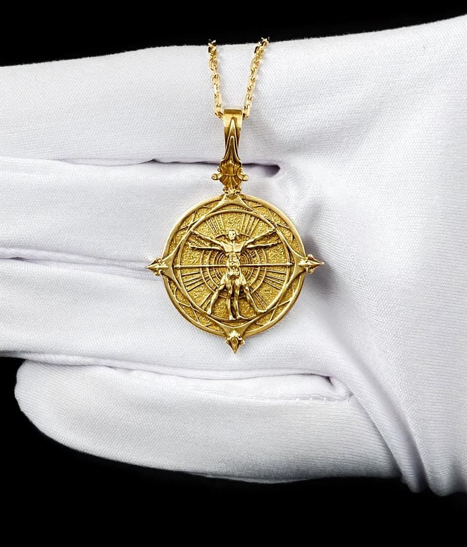 Sterling Silver Vitruvian Man Pendant: Renaissance Art Necklace (etsy image id: 6942078266)