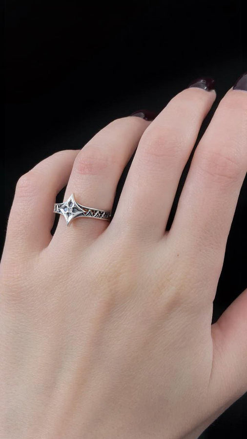 Gothic Sterling Silver Wedding Ring Set: Cathedral Medieval Jewelry