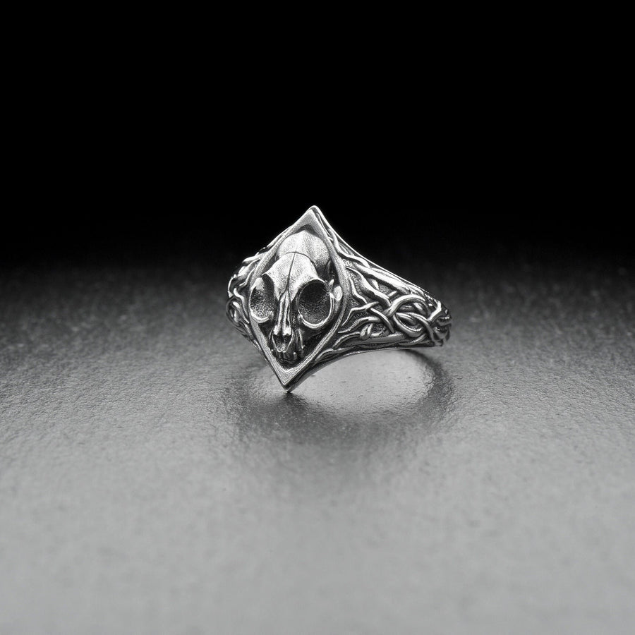 Sterling Silver Skull Cat Ring: Gothic Halloween Jewelry (etsy image id: 6981719156)