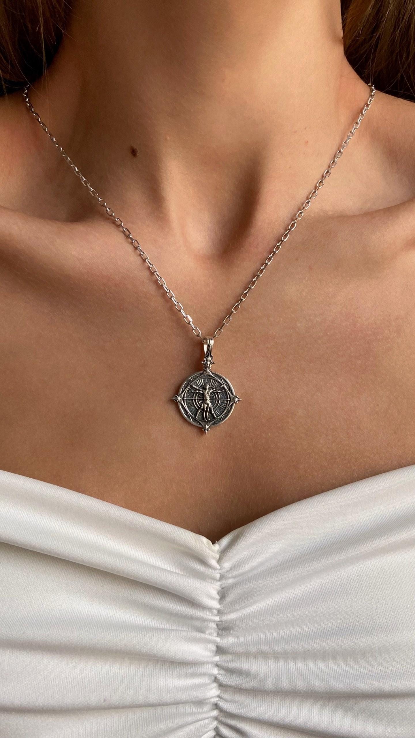 Sterling Silver Vitruvian Man Pendant: Renaissance Art Necklace (etsy image id: 6991388880)