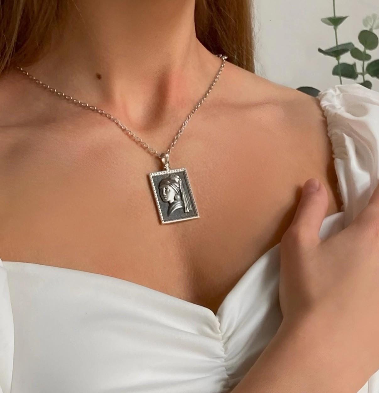 Sterling Silver "Girl with a Pearl Earring" Pendant - Gothic Art Necklace (etsy image id: 6991394134)