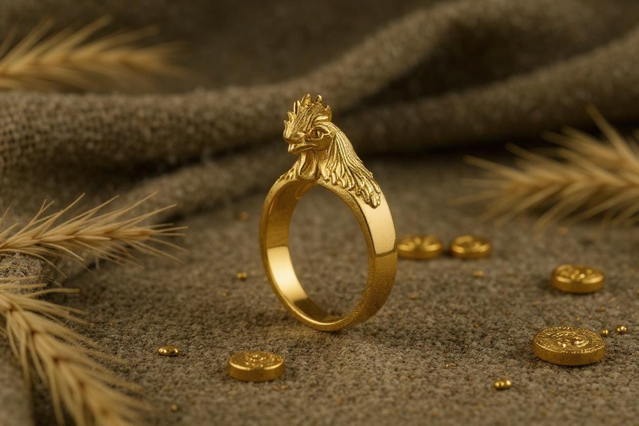 Sterling Silver Rooster Ring: Animal Totem Jewelry, Confidence Talisman (etsy image id: 6995066378)