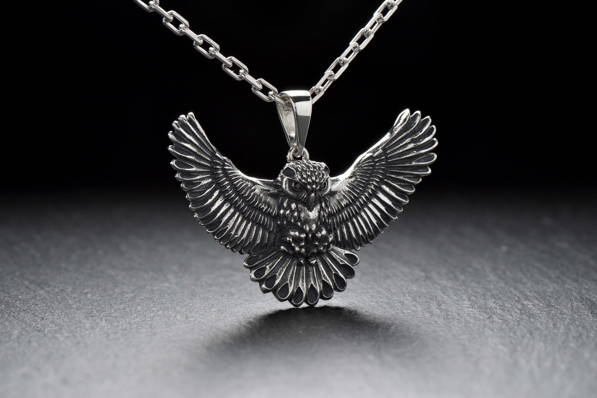owl pendant	owl necklace	owl jewelry	silver owl pendant	owl necklace men	pendentif chouette (etsy image id: 6995273068)