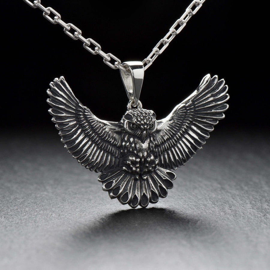 owl pendant	owl necklace	owl jewelry	silver owl pendant	owl necklace men	pendentif chouette (etsy image id: 6995273068)