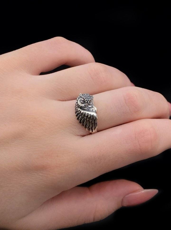 owl ring, silver ring, wrap ring, bird ring, wisdom ring, gift for her, gift for him, spirit animal ring, owl jewelry, handcrafted ring, woodland ring, animal totem, nature ring (etsy image id: 6998723276)
