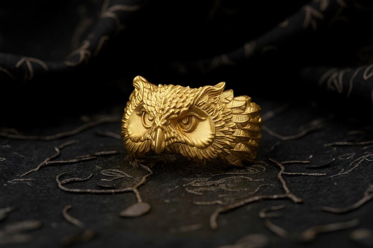 Oxidized Sterling Silver Owl Ring: Bird Totem Jewelry __etsy:6999872678
