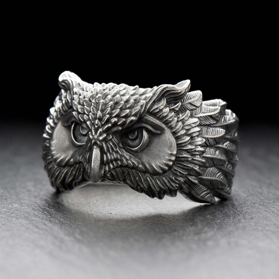 Oxidized Sterling Silver Owl Ring: Bird Totem Jewelry __etsy:6999874786