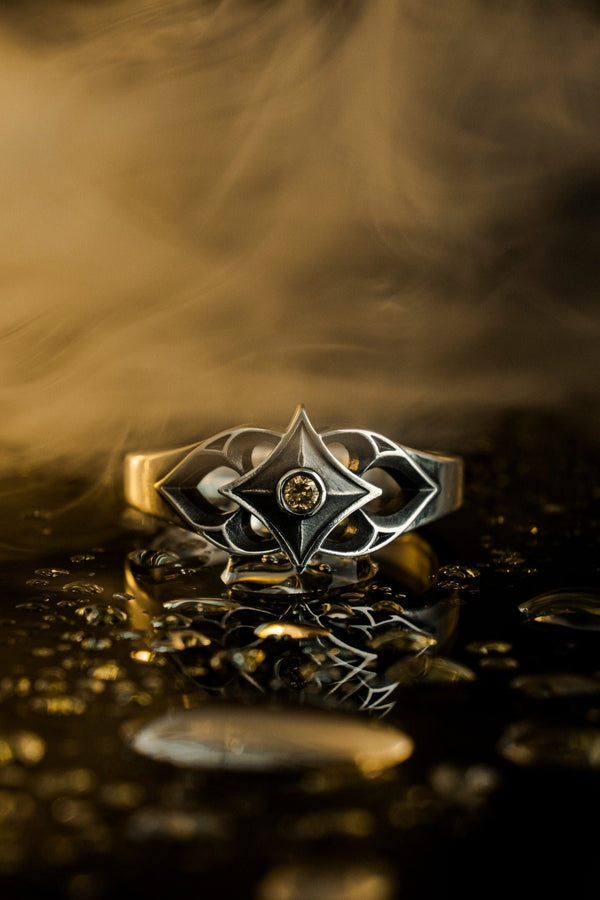Crafted with precision, this gothic silver ring showcases a bold gemstone and intricate detailing. Perfect for adding a touch of vintage allure to your look. (etsy image id: 7026444785)