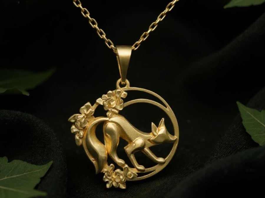 Sterling Silver Fox Necklace: Flower Art Animal Pendant (etsy image id: 5531050021)