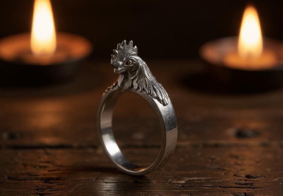 Sterling Silver Rooster Ring: Animal Totem Jewelry, Confidence Talisman (etsy image id: 7043045211)