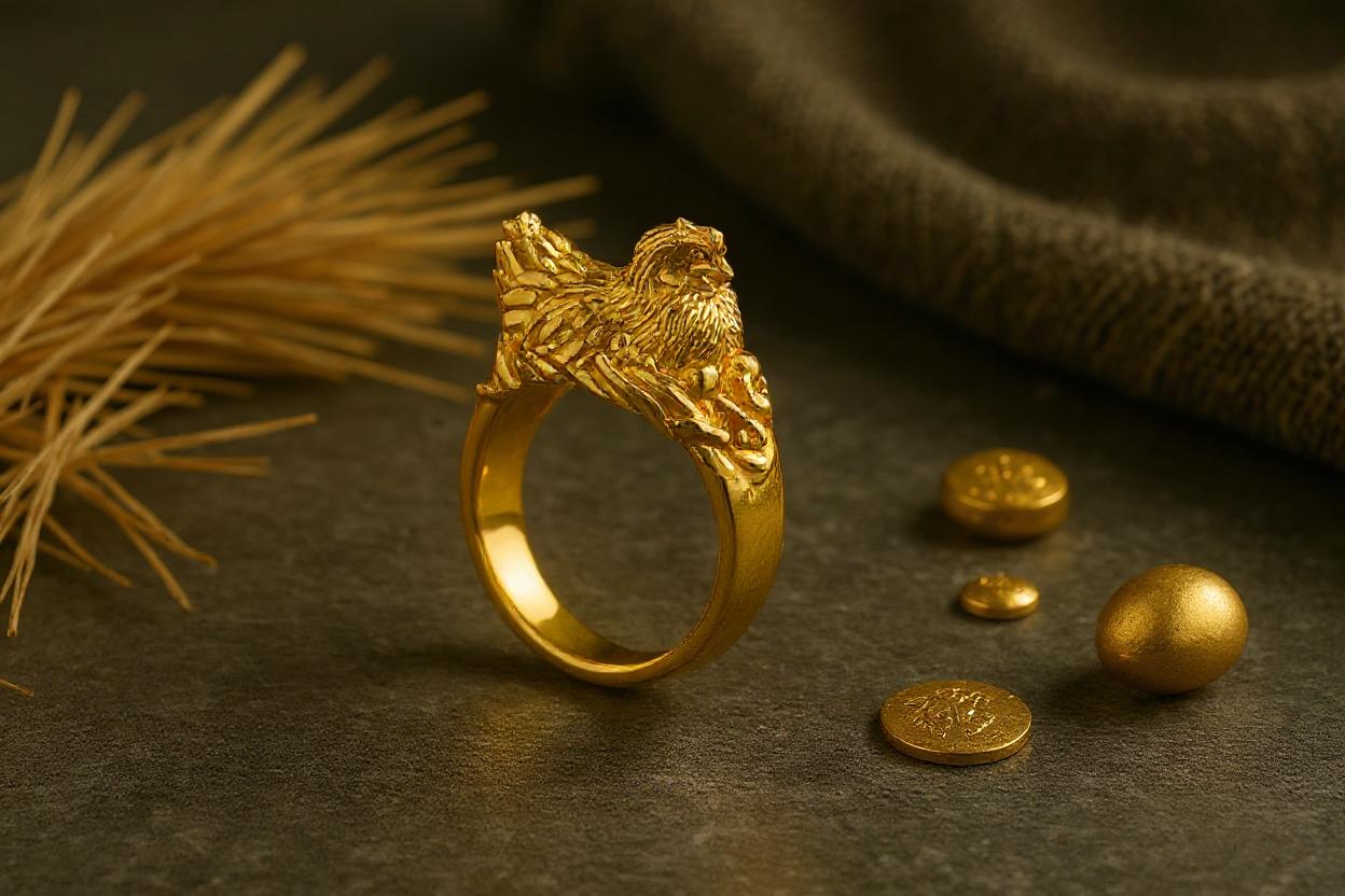 Sterling Silver Chicken Ring: Hen on Nest Farm Animal Jewelry (etsy image id: 7043593899)