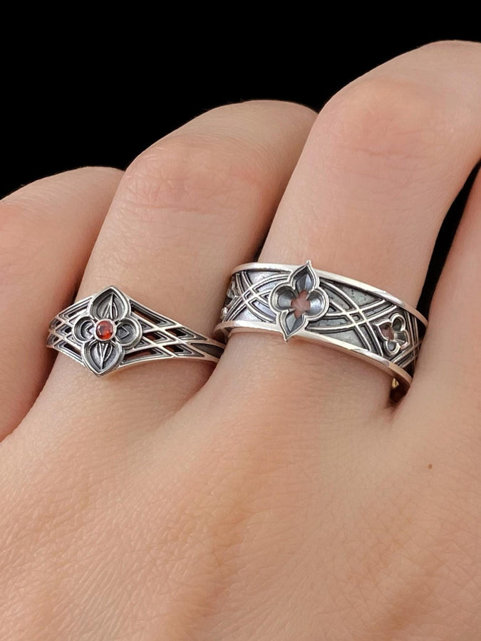 Gothic Quatrefoil Silver Ring – Sterling Silver Medieval Band with Architectural Cross Detail | Unique Gothic Wedding or Statement Ring (etsy image id: 7423618581)