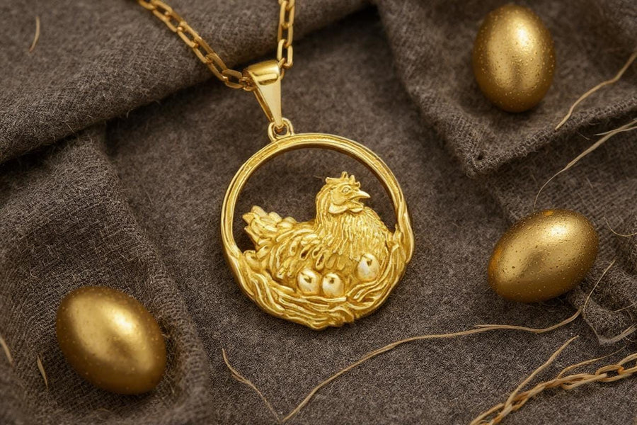 Sterling Silver Chicken Pendant Necklace: Hen and Eggs, Farm Animal Jewelry (etsy image id: 7000289398)