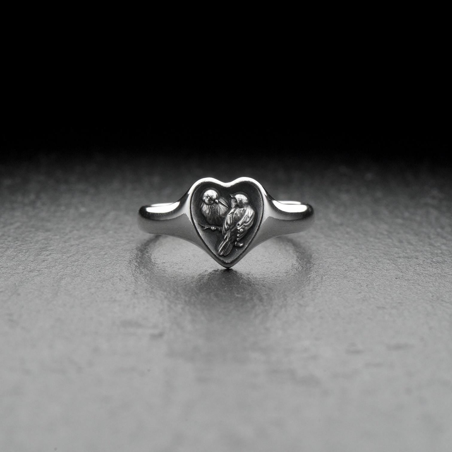Sterling Silver Lovebirds Heart Ring: Romantic Soulmate Jewelry (etsy image id: 7048341969)
