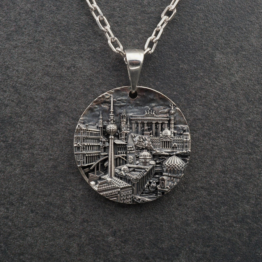 Berlin pendant	Berlin necklace	silver berlin	German pendant	Cityscape pendant	German souvenir	unisex pendant	traveler jewelry	Berlin skyline	Reichstag pendant	berlin	germany	Deutschland (etsy image id: 7085899275)