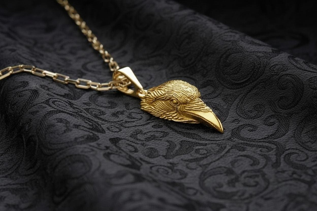 Sterling Silver Crow Head Pendant: Gothic Raven Necklace, Animal Jewelry