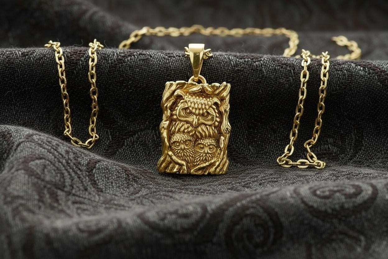 Sterling Silver Owl Pendant: Mother and Owlets Bird Necklace (etsy image id: 7187935510)