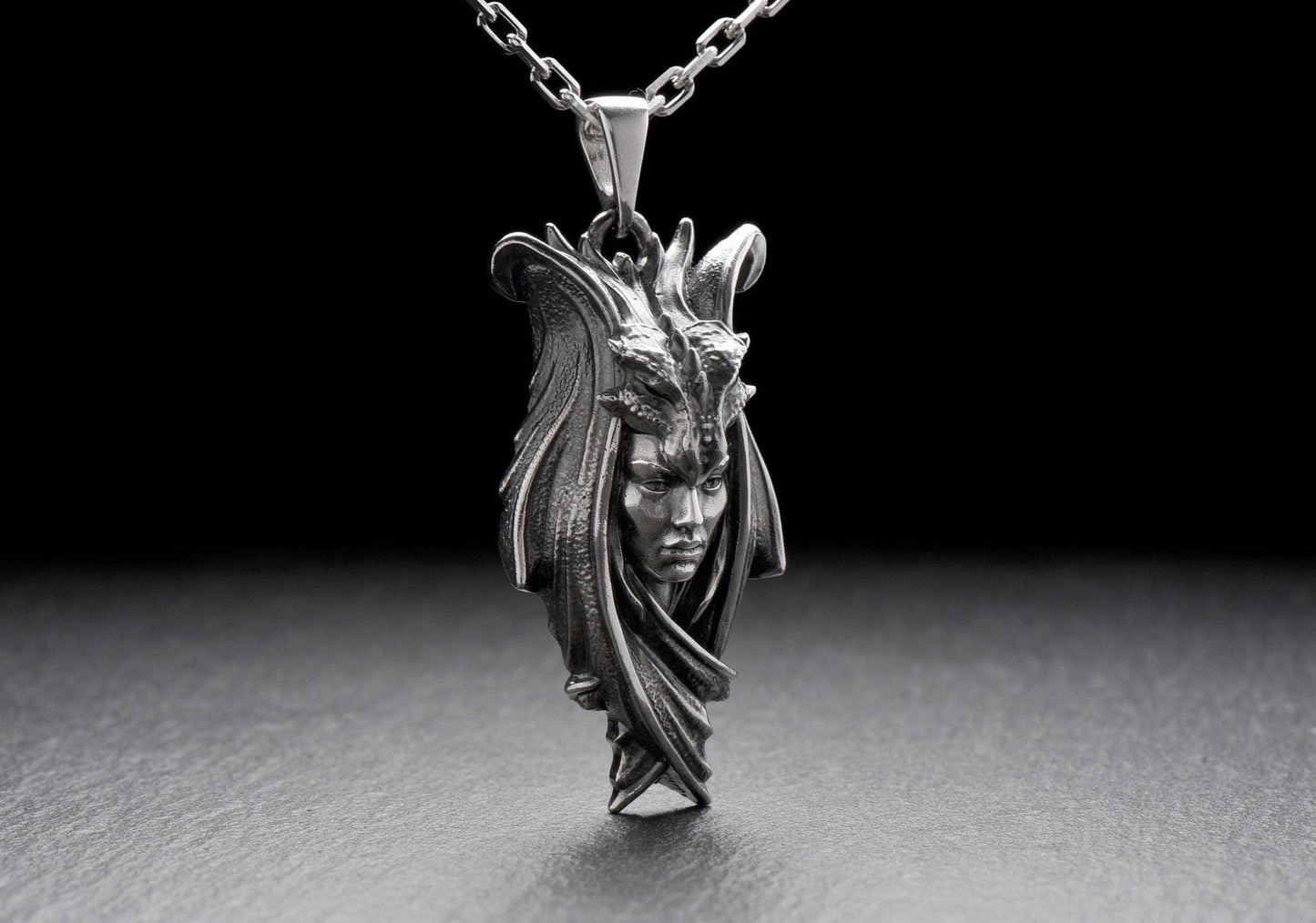 Sterling Silver Lady Dragon Pendant: Fantasy Necklace (etsy image id: 7202672126)