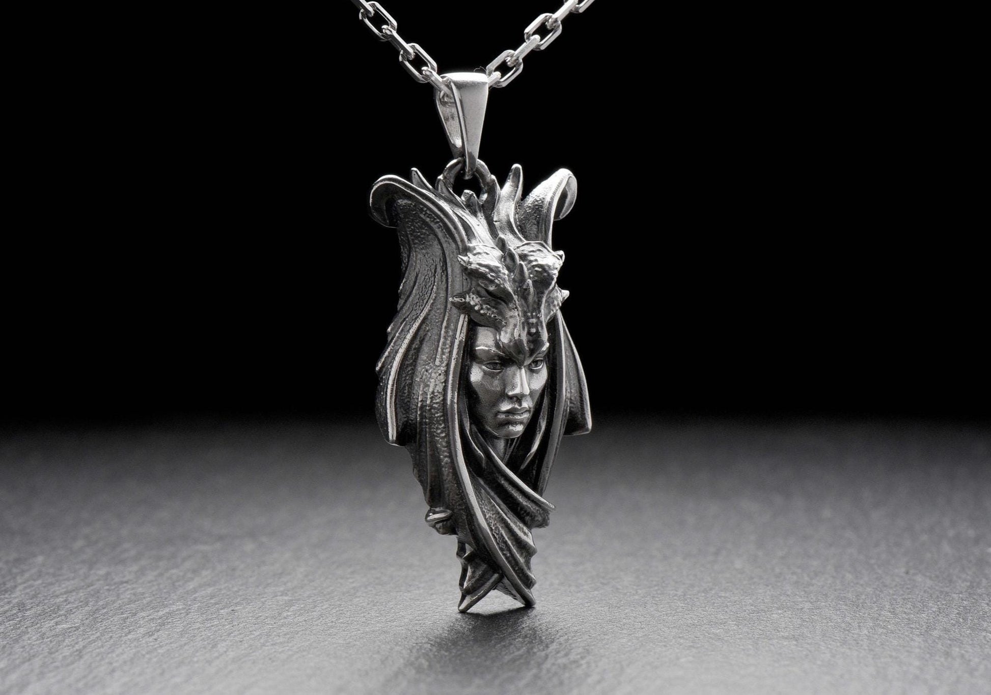 Sterling Silver Lady Dragon Pendant: Fantasy Necklace (etsy image id: 7202672126)