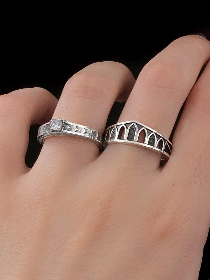 Medieval Wedding Arcs Silver Ring – Sterling Silver Gothic Band with Cathedral Arch Design | Unique Handcrafted Gothic Wedding Ring (etsy image id: 7423777209)