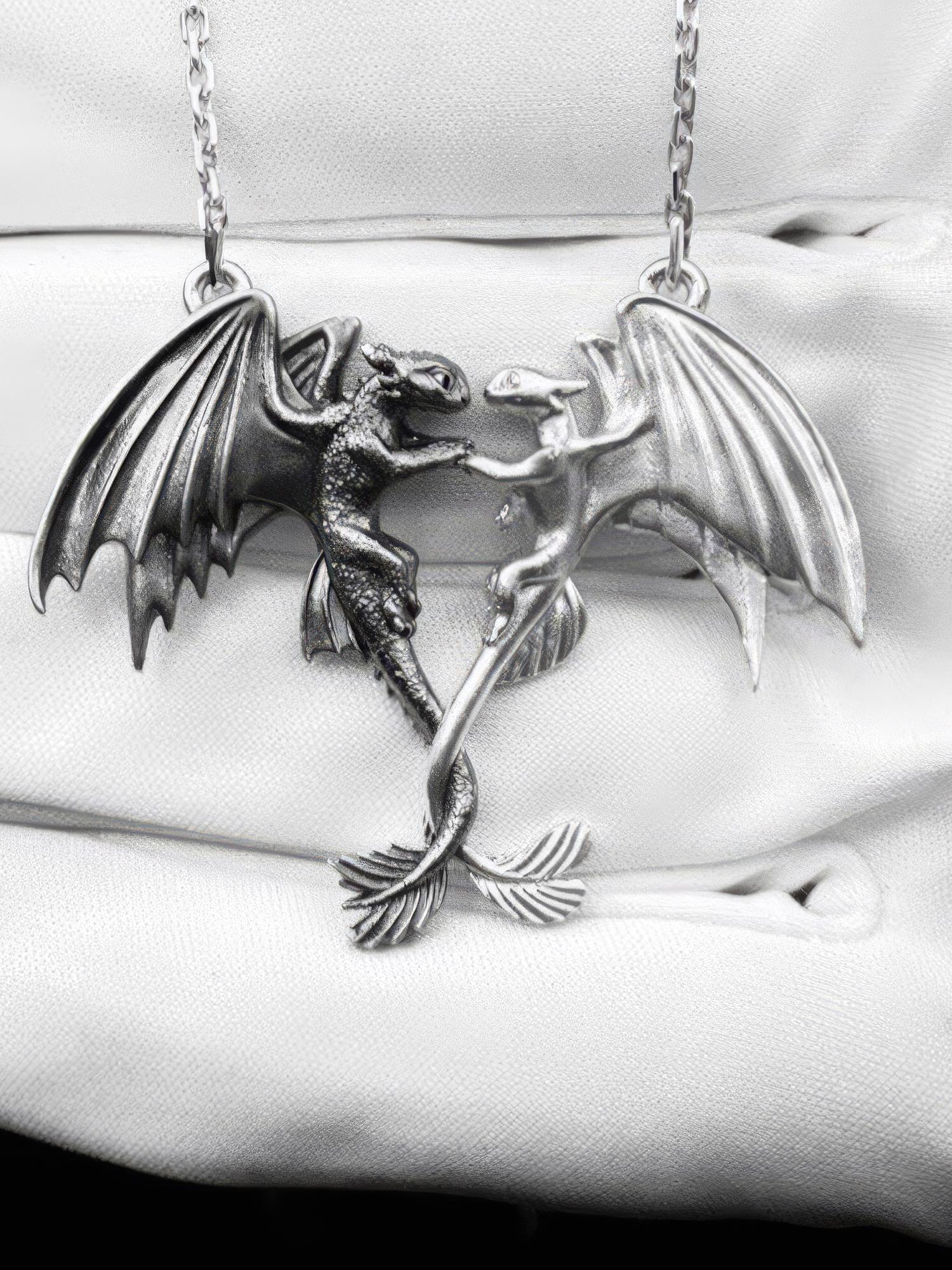 Sterling Silver Dragons Pendant: Handmade Fantasy Necklace (etsy image id: 7207188603)