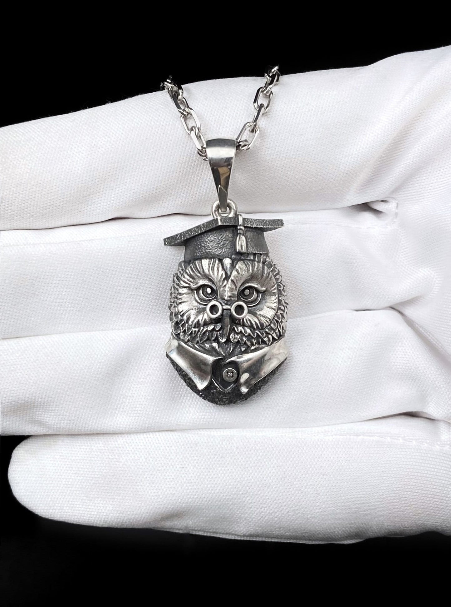 Sterling Silver Owl Scientist Pendant: Handmade Bird Necklace (etsy image id: 7235723335)