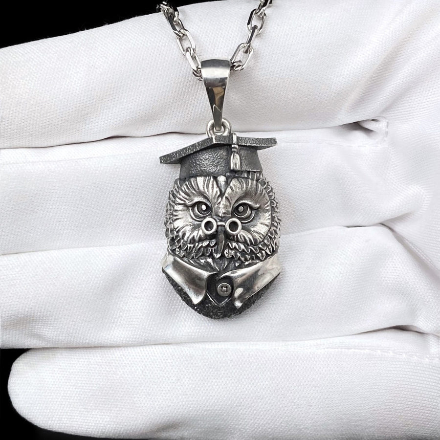 Sterling Silver Owl Scientist Pendant: Handmade Bird Necklace (etsy image id: 7235723335)