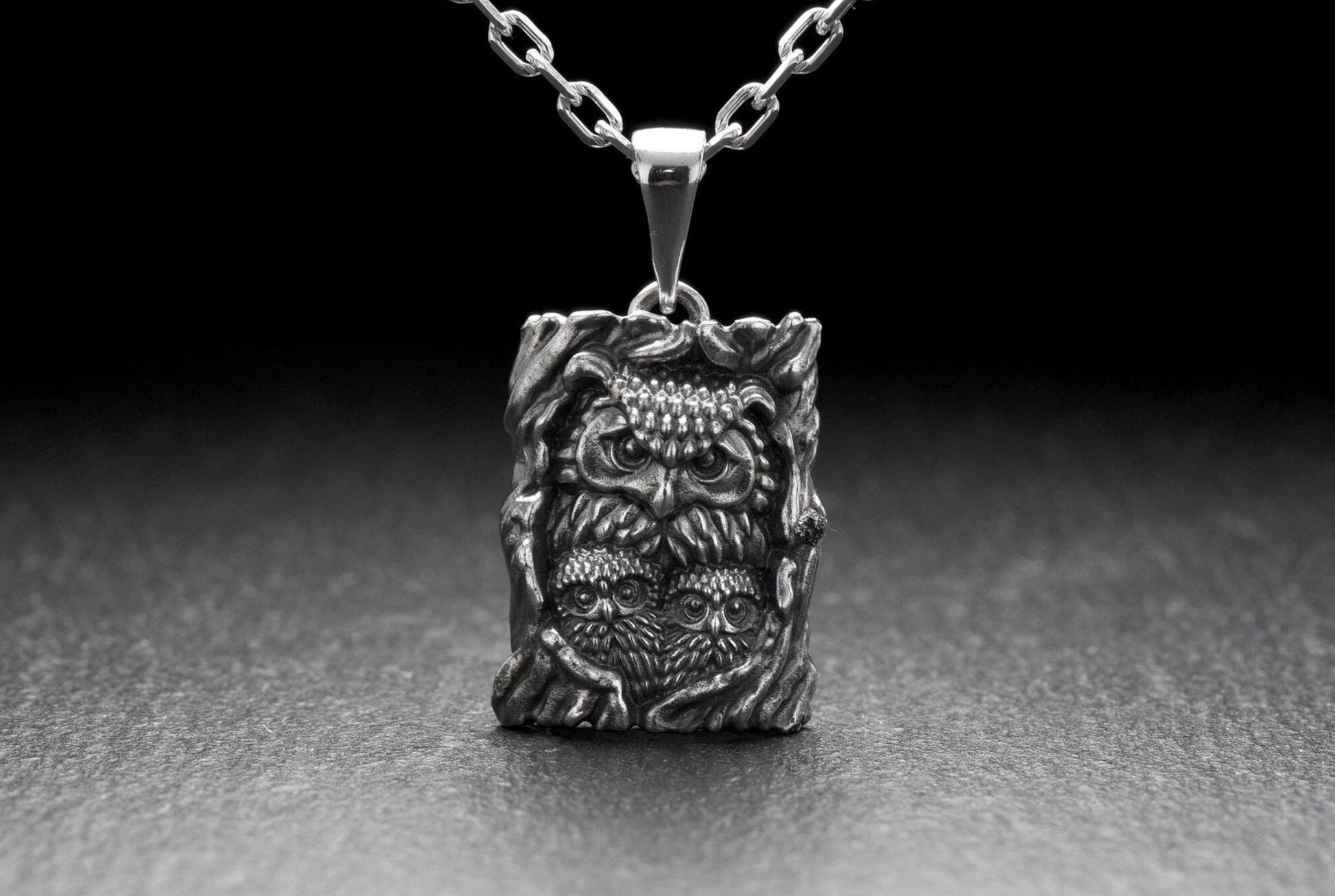 Sterling Silver Pendant Owl with Owlets, Bird jewelry, Owl with Owlets Necklace, Bird Lovers Pendant, Owl Lovers Gift, Handmade Jewelry (etsy image id: 7235929255)