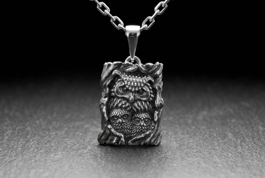 Sterling Silver Pendant Owl with Owlets, Bird jewelry, Owl with Owlets Necklace, Bird Lovers Pendant, Owl Lovers Gift, Handmade Jewelry (etsy image id: 7235929255)