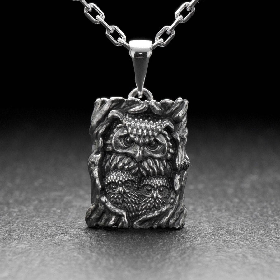 Sterling Silver Pendant Owl with Owlets, Bird jewelry, Owl with Owlets Necklace, Bird Lovers Pendant, Owl Lovers Gift, Handmade Jewelry (etsy image id: 7235929255)