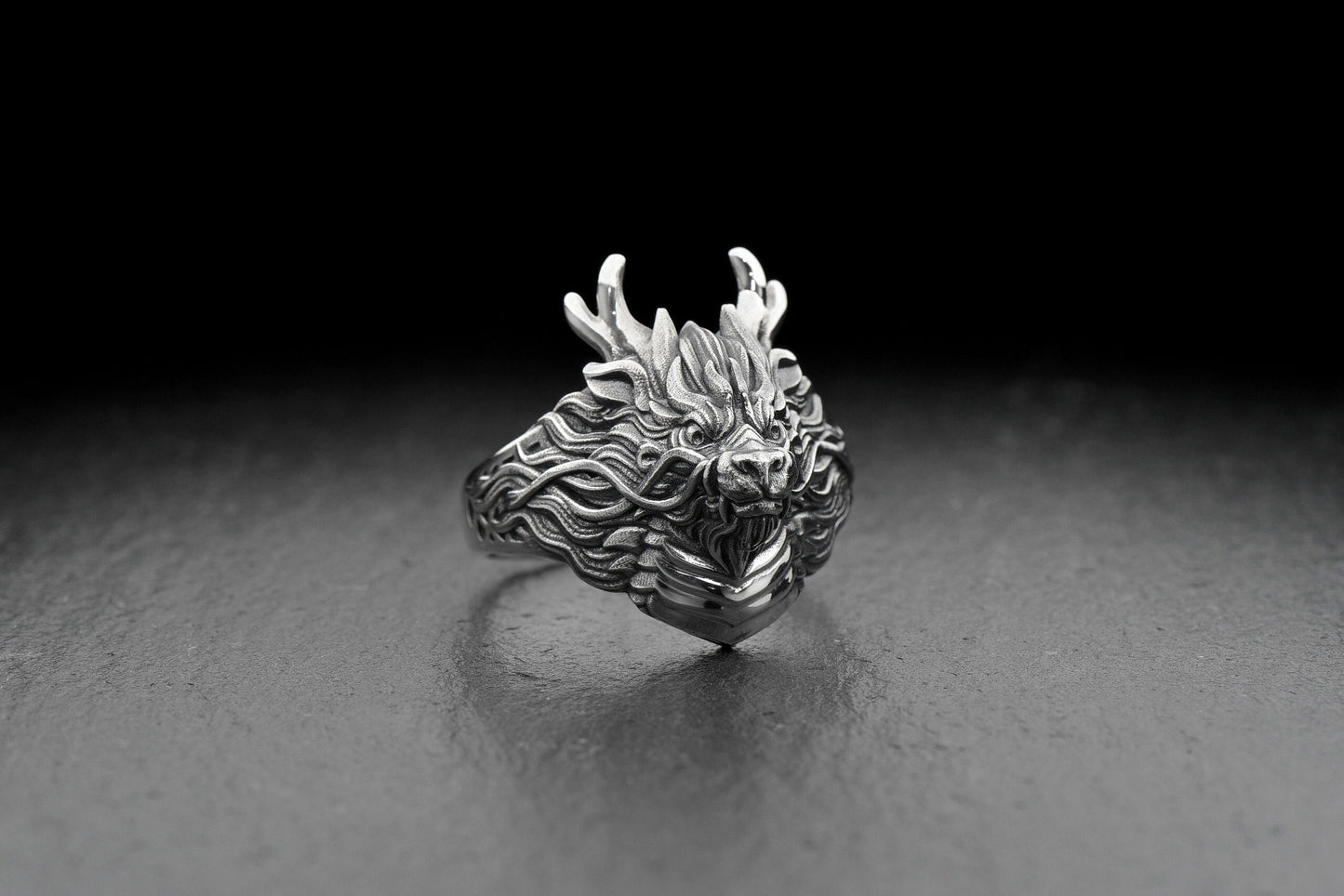 Sterling Silver Chinese Dragon Ring: Oxidized Fantasy Jewelry __etsy:7251587163