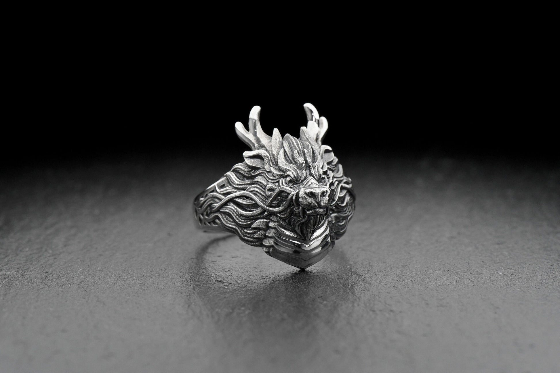 Sterling Silver Chinese Dragon Ring: Oxidized Fantasy Jewelry __etsy:7251587163