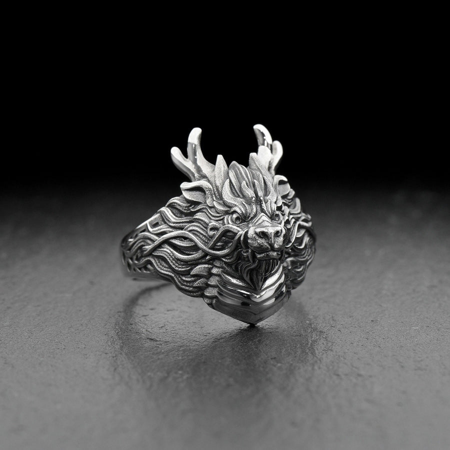 Sterling Silver Chinese Dragon Ring: Oxidized Fantasy Jewelry __etsy:7251587163
