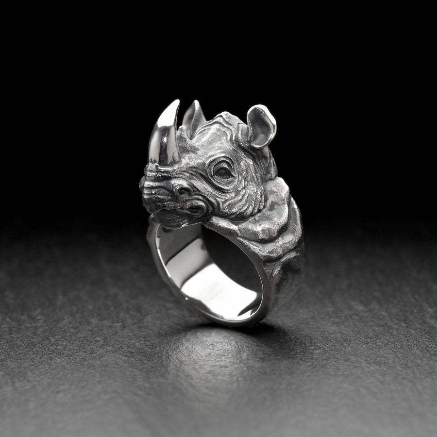Sterling Silver Rhino Ring, Handcrafted Animal Jewelry Symbolizing Strength and Protection, Unique Statement Gift for Him or Nature Lovers
