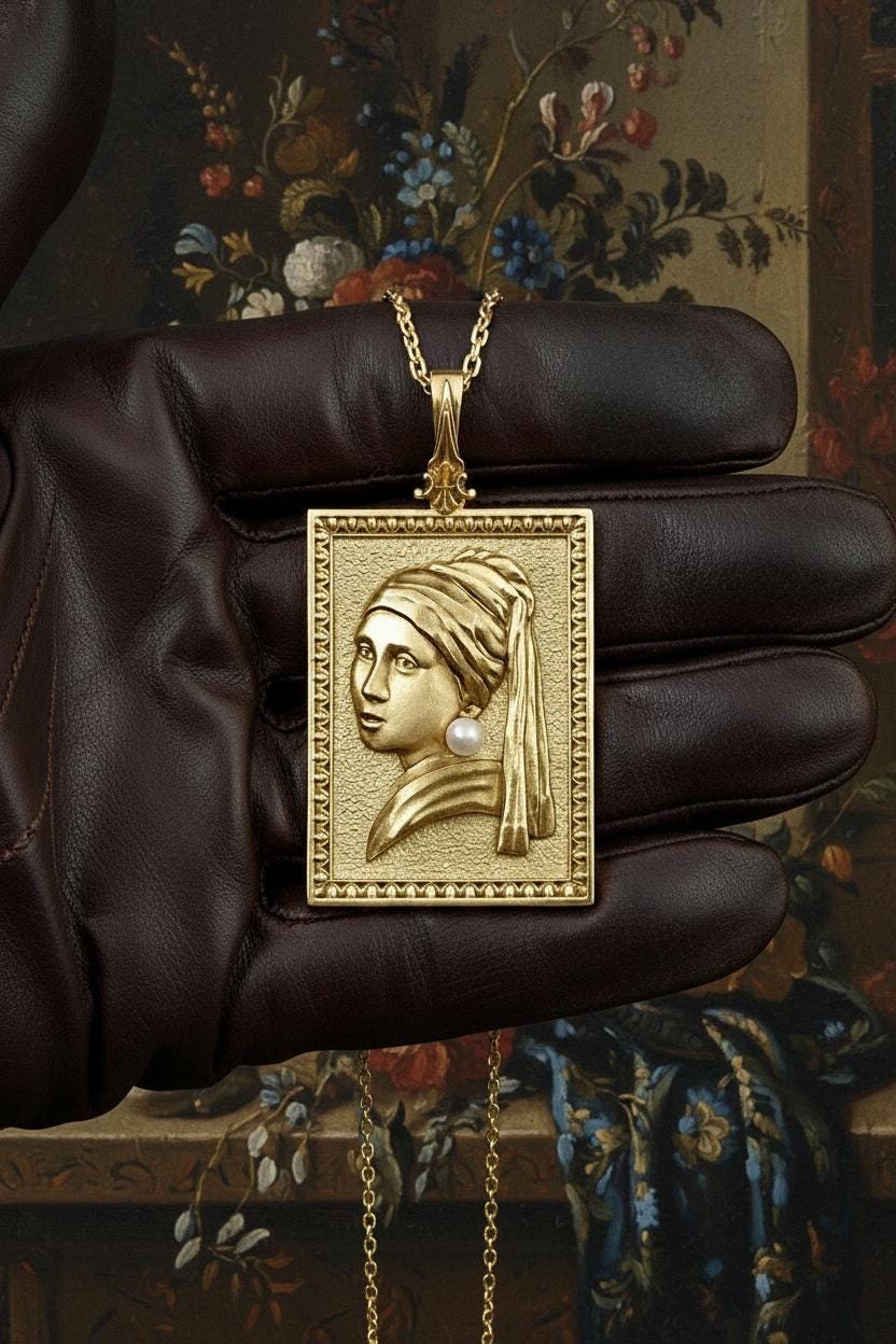 Sterling Silver "Girl with a Pearl Earring" Pendant - Gothic Art Necklace (etsy image id: 7260229645)