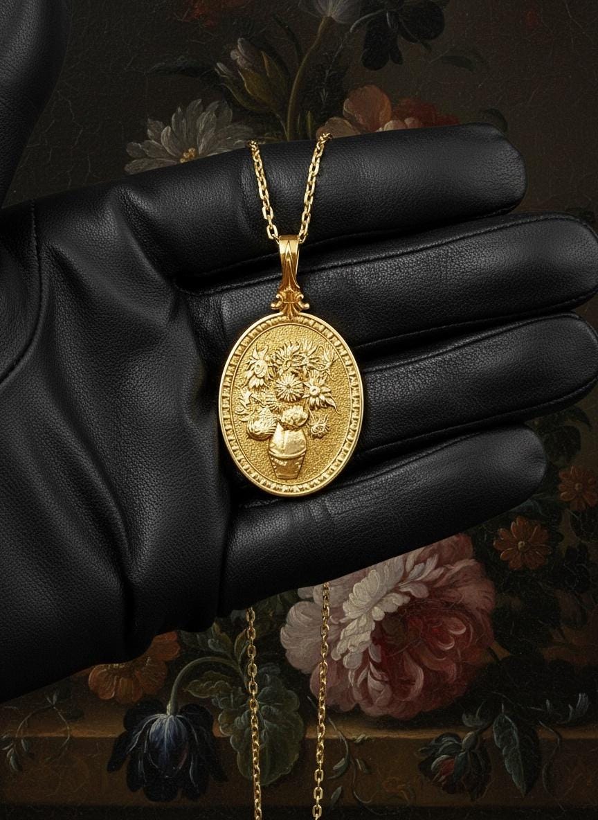 Sterling Silver Sunflower Pendant: Van Gogh Inspired Art Jewelry (etsy image id: 7260241983)