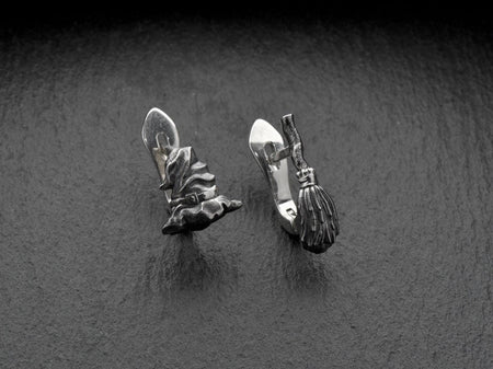 Sterling Silver Witch Earrings: Broom & Hat, Halloween Jewelry (etsy image id: 7288214509)