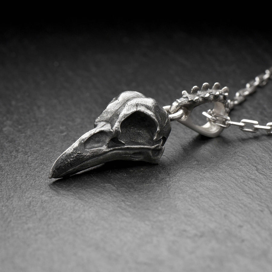 Oxidized Sterling Silver Crow Skull Pendant - Gothic Halloween Jewelry (etsy image id: 7305567905)
